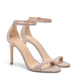 Stuart Weitzman Nudistcurve 75 Sandal Platinum Sparkle